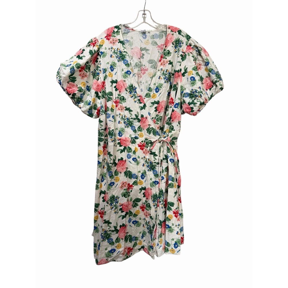 Old Navy 4X Floral Wrap Puff Sleeve Dress Plus Size Linen Blend NWT